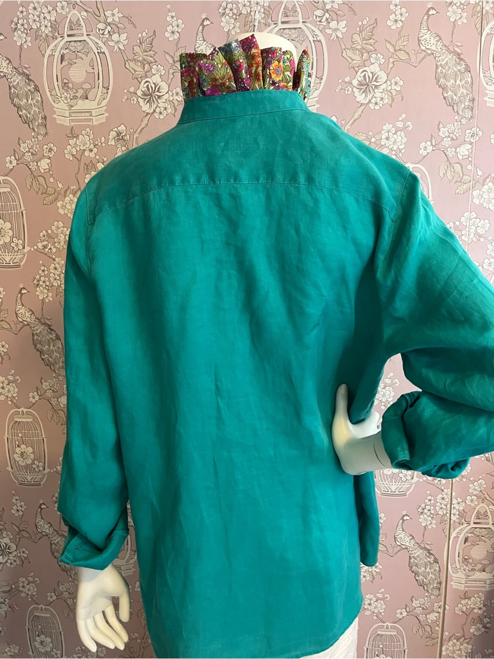 Upcycled  JJill linen woman’s teal shirt/tunic - Picture 4 of 7